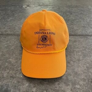 Vintage Indiana Lions Club Foundation Snapback Hat Cap Corded Yellow Retro Dad